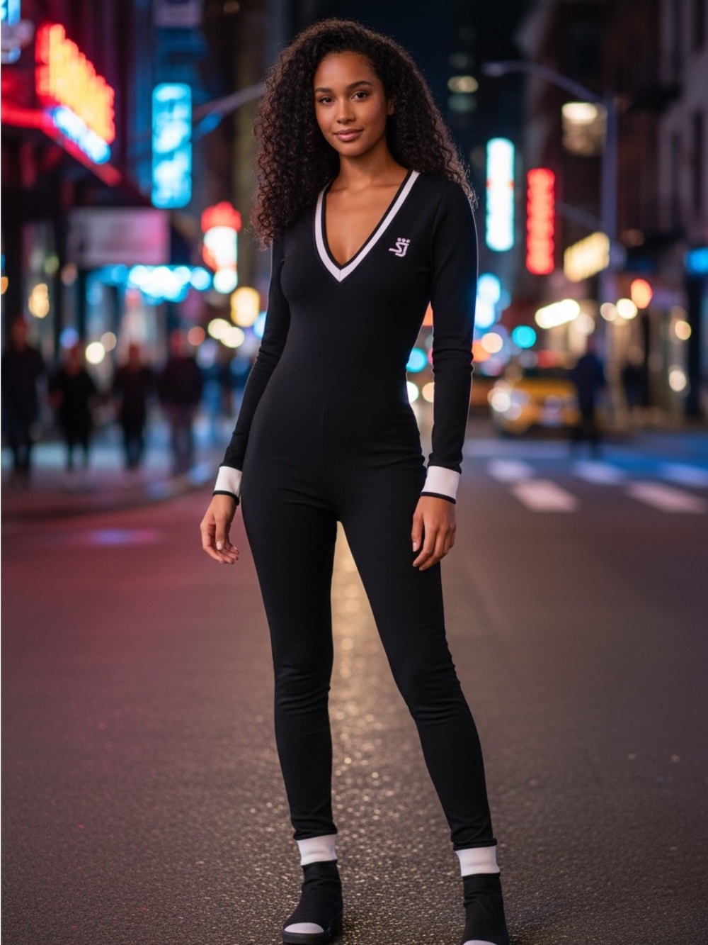 NWT Shane Justin Black Long Sleeve Ribbed Fitted Cat Suit/Jumpsuit Size XS